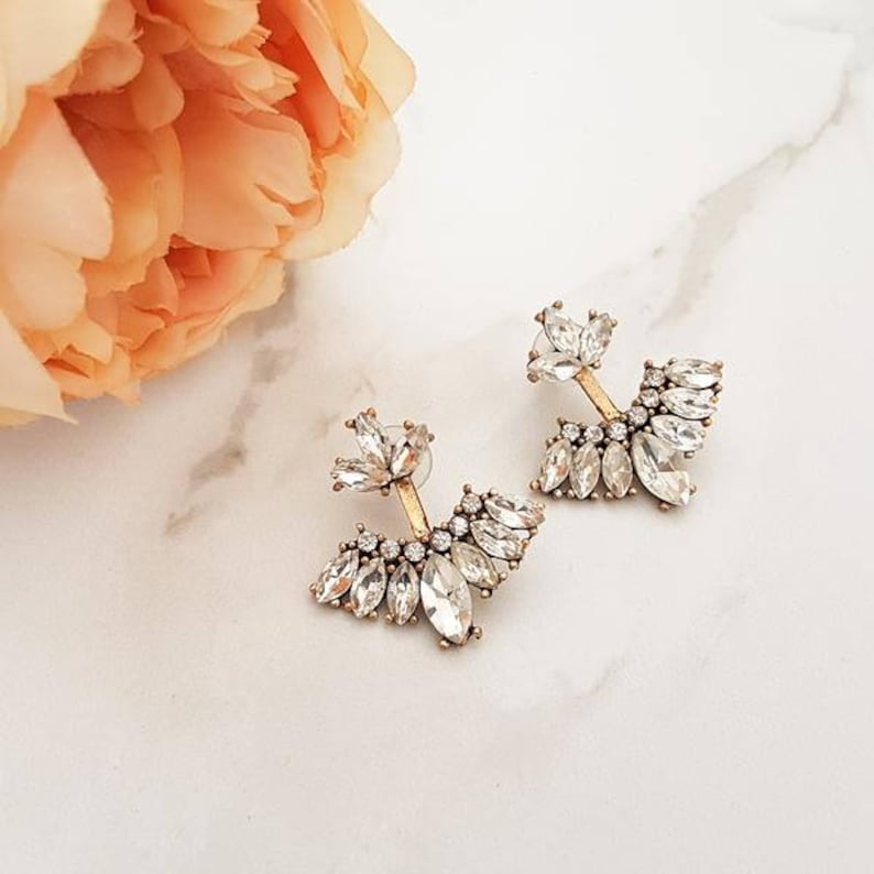 Clear & Gold Rhinestone Statement Earrings Gold Earrings Etsy UK