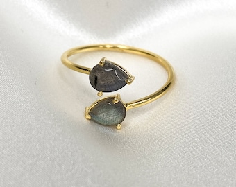 Labradorite Crystal ring || Sterling Silver or 18k Gold Plated || Gemstone Rings and Gifts For Her | Luxury Gift box