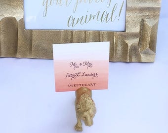 Animal Place Card Holders - Table Number Holders - Pick Your Party Animal -Wedding favors - Gold Seating chart - Find your party animal