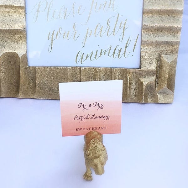 Animal Place Card Holders - Table Number Holders - Pick Your Party Animal -Wedding favors - Gold Seating chart - Find your party animal