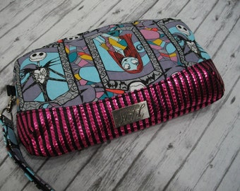 Halloween Wristlet / Pumpkin King Purse / NBC Inspired / Jack and Sally Stained Glass
