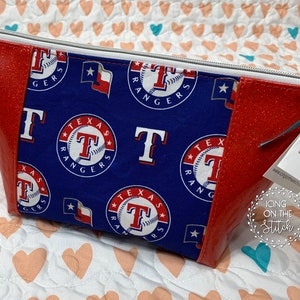 Texas Rangers Red Glitter Peek A Boo Makeup Bag / Red Glitter Vinyl Makeup Bag / Cosmetic Bag / Glitter Vinyl