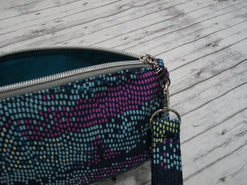 Pixels on Teal Wristlet / Glitter Wristlet / 80's Disco Wristlet image 4