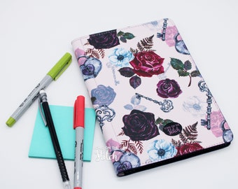 Key to My Heart Junior Legal Pad Cover / Roses Notepad Cover / Gothic Notepad Holder / Dark Roses / Black Roses