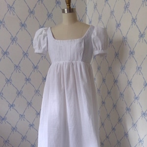 Custom made white dotted swiss cotton Regency dress Bridgerton gown. Choose your size, neckline and sleeve style