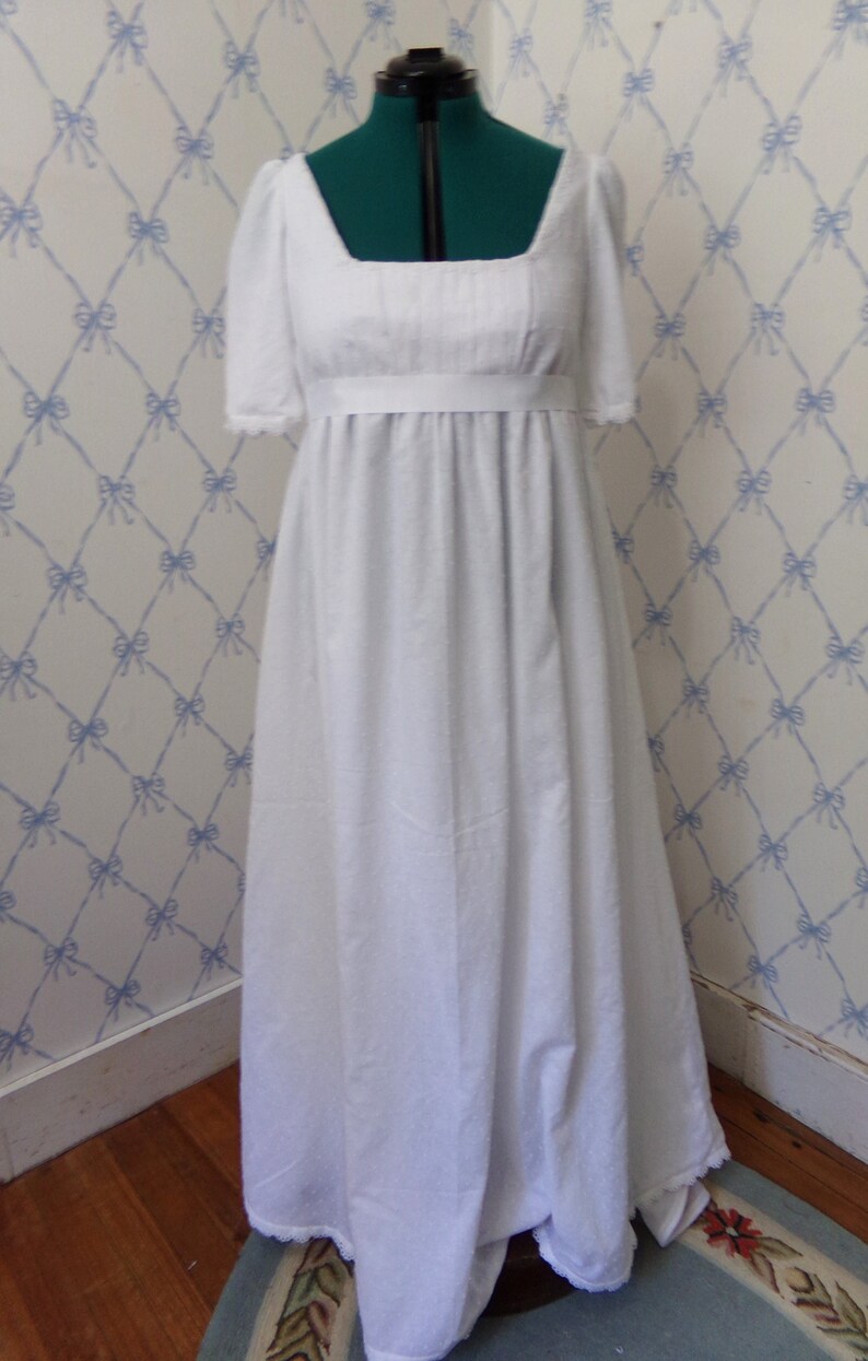 Custom Made White Dotted Swiss Cotton Regency Dress Bridgerton Gown ...