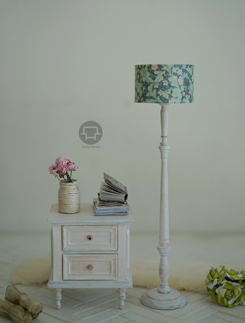 Dollynature 1 6 Scale Furniture Floor Lamp For 12 Inch Doll Such As Blythe Only The With Green Lampshade And White Lamppost