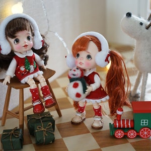 OOAK repaint Custom Art Doll, DONA 12, Ob11 Doll ~ christmas set~ obitsu 11 doll