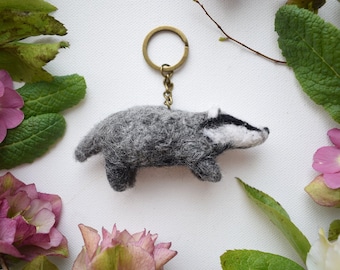 Needle Felted Badger, Badger Keyring, Woodland Animals, Nature Gift