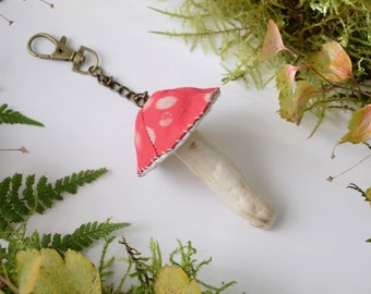 Fabric Mushroom Bag Charm, Textile Mushroom, Fly Agaric, Fairy Mushroom, Red Mushroom, Fungi, Toadstool, Woodland Gift, Goblincore