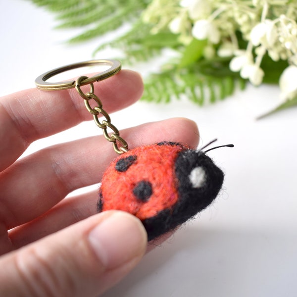 Needle Felted Ladybird, Ladybird Keyring, Ladybug Key Chain, Little Ladybug, Wool Charm, Nature Gift