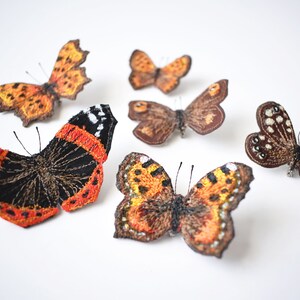 Free Motion Embroidered Butterfly, Butterfly Brooch, Textile Brooch, Comma, Nature Gift, Orange, Butterfly Pin image 7