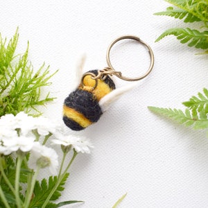 Needle Felted and Hand Embroidered Bumble Bee, Bumble Bee Keyring, Bee Key Chain, Little Bee, Wool Charm, Nature Gift image 2