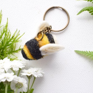 Needle Felted and Hand Embroidered Bumble Bee, Bumble Bee Keyring, Bee Key Chain, Little Bee, Wool Charm, Nature Gift image 4