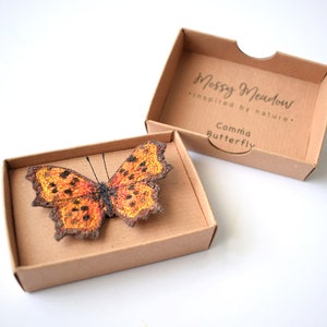 Free Motion Embroidered Butterfly, Butterfly Brooch, Textile Brooch, Comma, Nature Gift, Orange, Butterfly Pin image 2