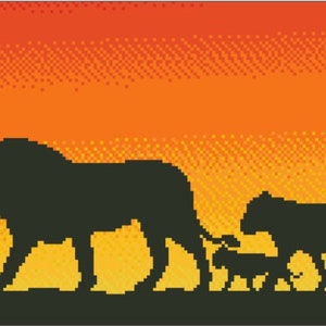 Löwen bei Sonnenuntergang Kreuzstichvorlage