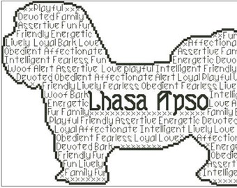 Lhasa Apso In Words Cross Stitch Chart