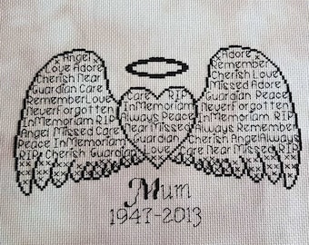 Angel Wings In Words Cross Stitch Chart, personalisation available