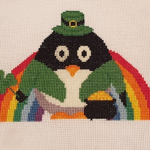 St Patrick&#39;s Day Presley Penguin Cross Stitch Chart