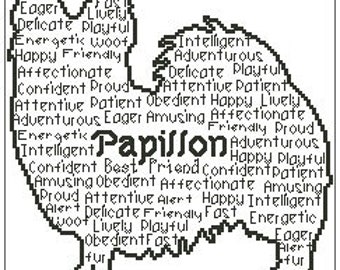 Papillon In Words Cross Stitch Chart