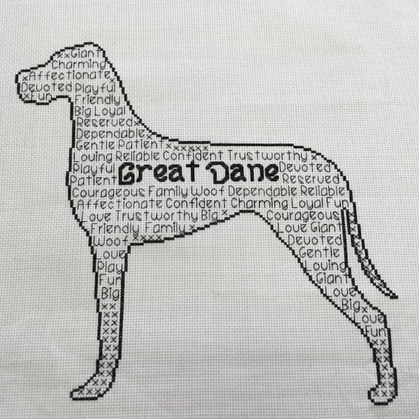 Great Dane In Words Cross Stitch Chart