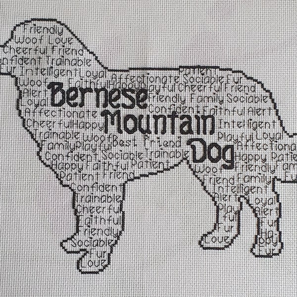 Bernese Mountain Dog In Words Cross Stitch Chart