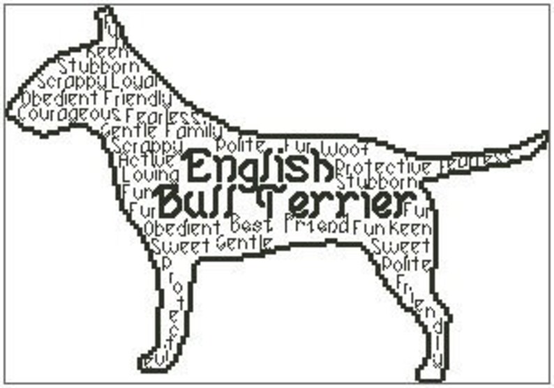English Bull Terrier in Words Cross Stitch Chart Etsy