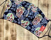 Kaiju Sugar Skulls Face Mask Adult size Reversible Made in Austin Texas