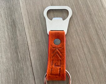 Kaiju Orange Bison Leather Bottle Opener, Key Chain