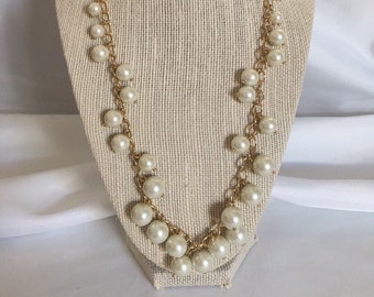 Talbot's Better Gold-tone Link Graduated Faux Pearl Chain Necklace Fashion Statement Jewelry Vintage/New with Original Tag