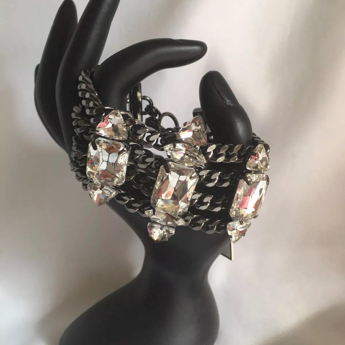 Juicy Couture Statement Chain Bracelet Black Gunmetal Rhinestone Fringe WideCuff Juicy Couture Gunmetal Chain Bracelet: Faceted Crystals  main image 2