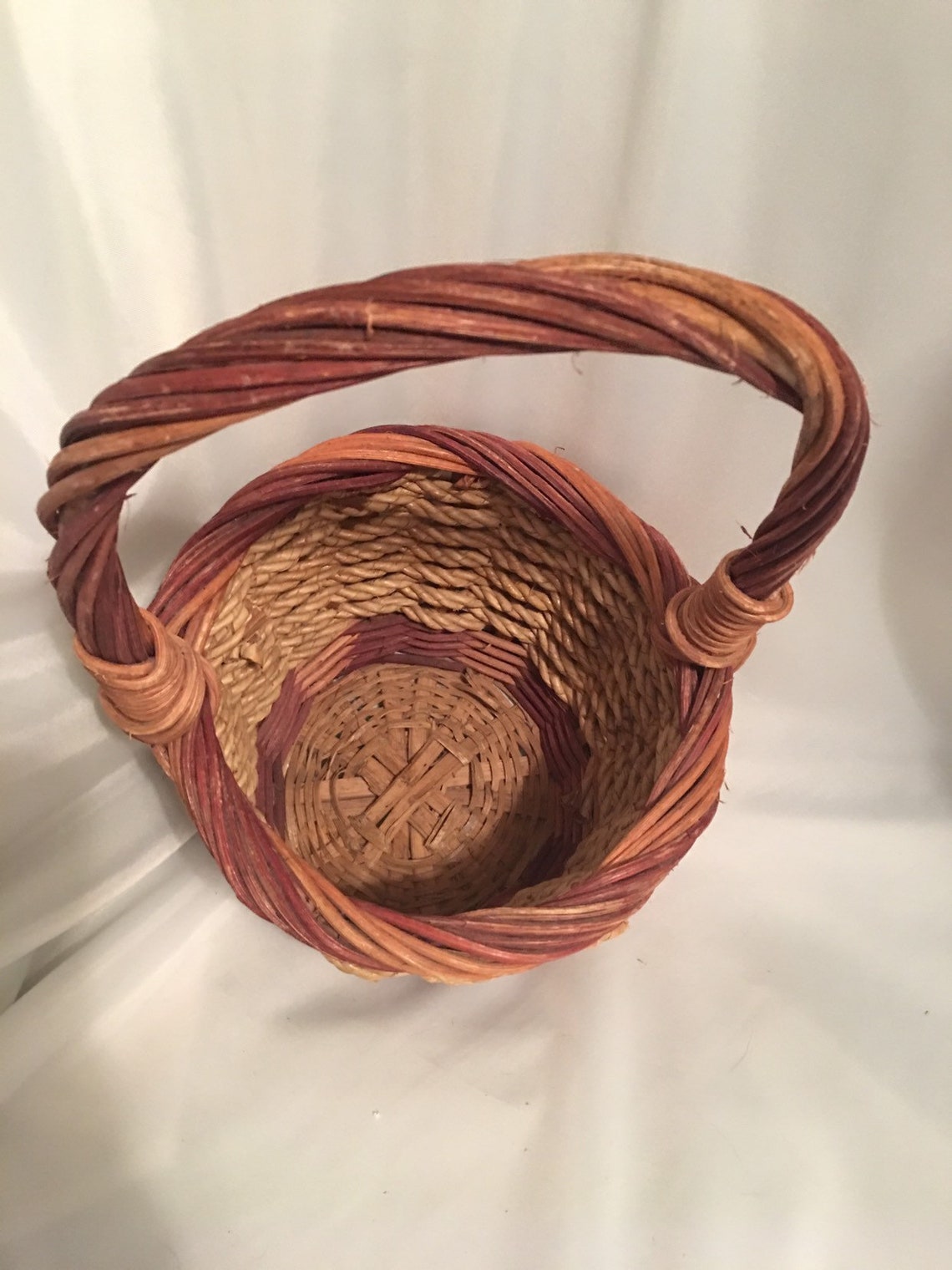 Vintage Unique Rope Weave Handled Basket Etsy