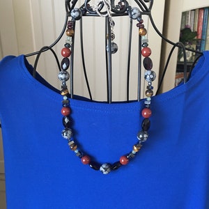 Rare Artisan Crafted Sowflake Obsidian Tigers Eye Chunky Natural Stone Statement Unisex Necklace