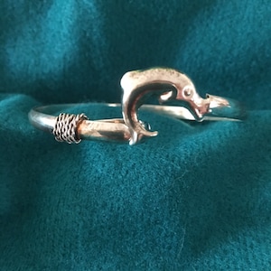 S925 Sterling Silver Dolphin Cuff Clamp Bracelet