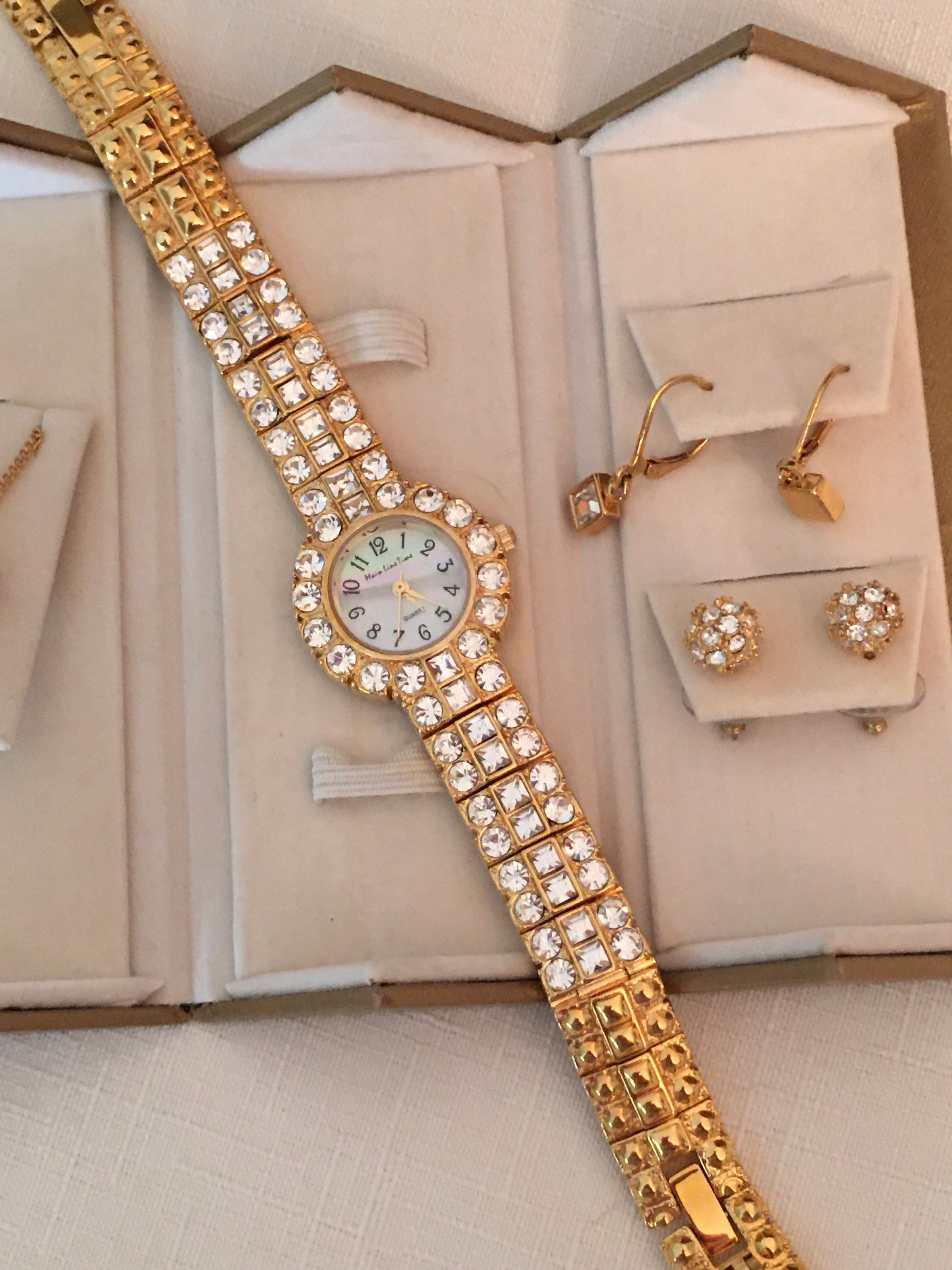 Main Line Time Watch Set Princess Cut Crystals Gold ton Etsy main-line-time-watch-set-princess-cut-crystals-gold-ton-etsy