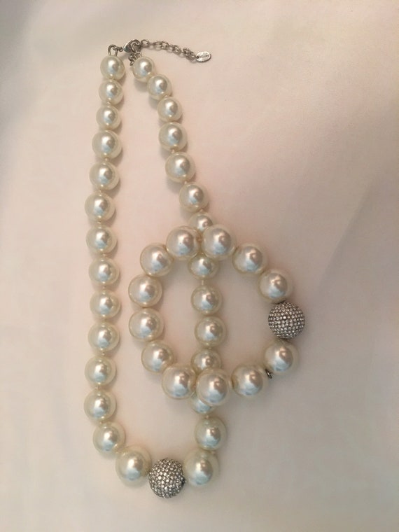 ブレスレット LESS IS MORE beige ball necklace Cezanne RARE Necklace Bracelet 2 Piece Set Chunky Cream Faux