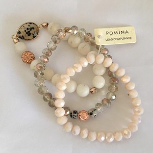 Vintage/New with Tag Pomina Women's Bracelet 3 Strands Multi-Bead Multi-Color Stretch