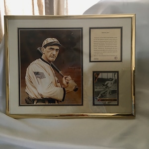 Rara impressão em litografia colorida emoldurada Shoeless Joe Jackson de 1993, inserção de foto nº 3350, coleção Cooperstown