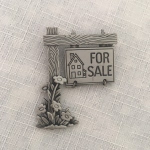 Vintage JJ Jonette Jewelry Pewter Realtor For Sale Sold Brooch/Pin