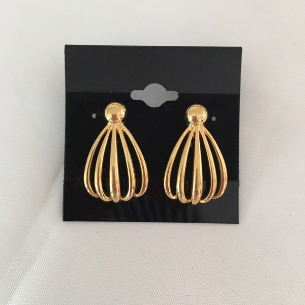 Vintage "Monet” Better Fashion Fan Flair Styled Gold-tone Drop Pierced Earrings Jewelry 1950's