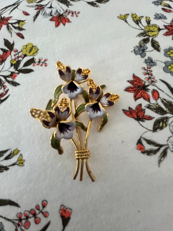 Vintage Gold-Tone Gold-Plated Enamel Orchid Brooch