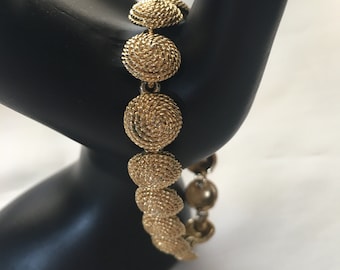Bracelet vintage en forme de dôme en forme de dôme et de corde en plaqué or, bijoux