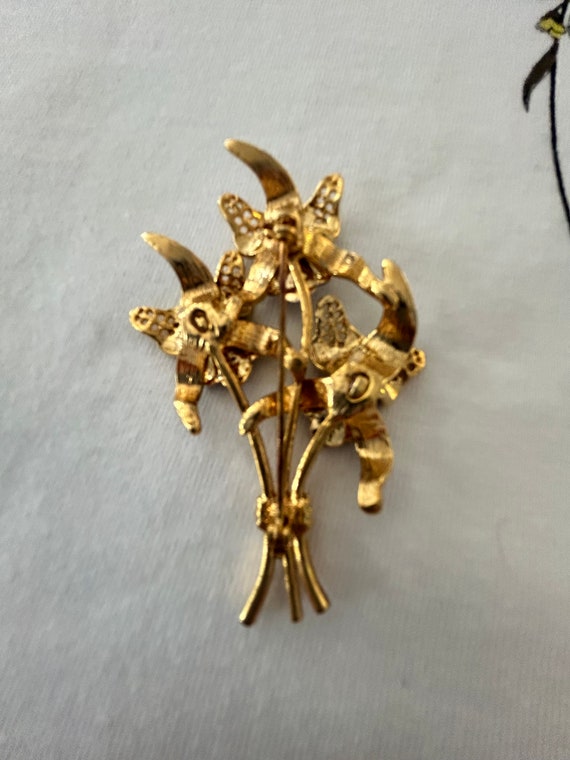 Vintage Gold-Tone Gold-Plated Enamel Orchid Brooc… - image 2