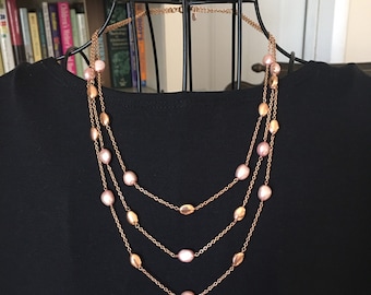 Collar vintage Honora de varias vueltas con perlas cultivadas y cuentas de bronce rosa, de 50 a 60 cm