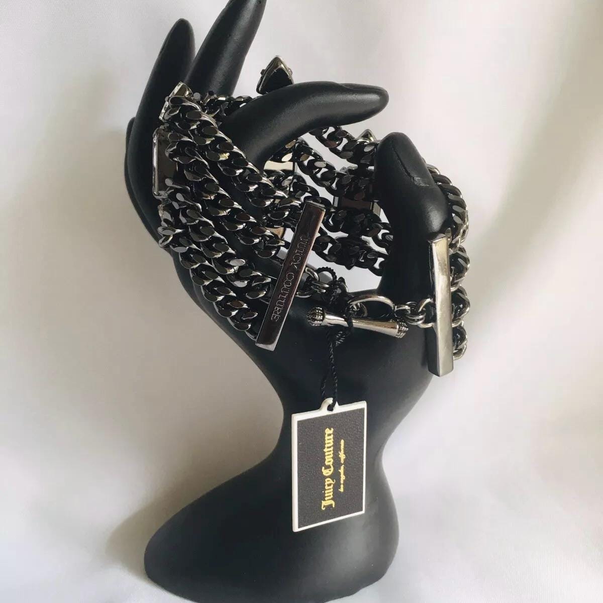 Juicy Couture Gunmetal Chain Bracelet: Faceted Crystals 