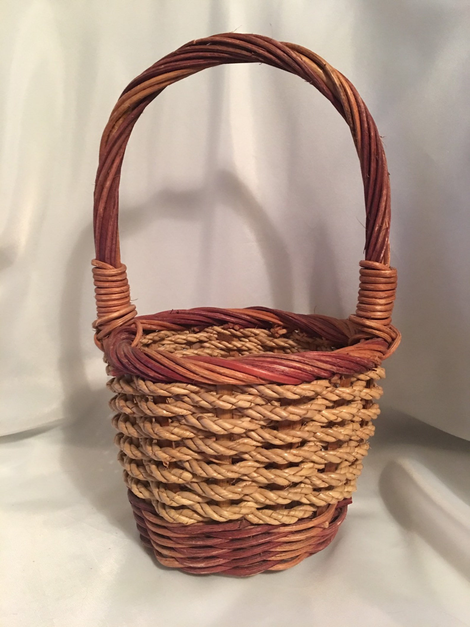 Vintage Unique Rope Weave Handled Basket Etsy