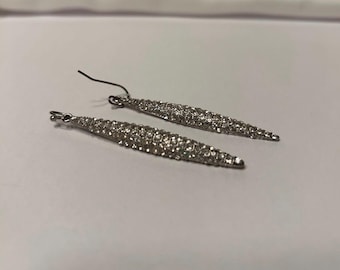 vintage Better Fashion Boucles d'oreilles percées en métal argenté incrusté de cristaux Bijoux RARE
