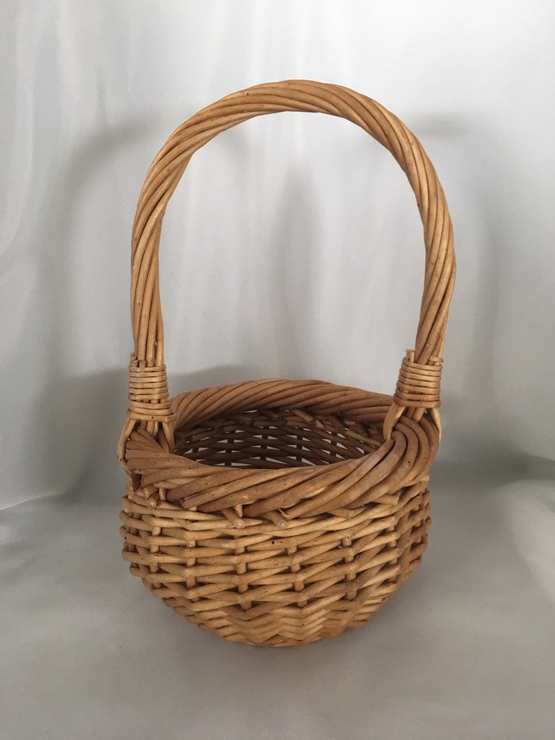 Vintage Hand Woven Wicker Twig Gathering Basket With Handle Etsy