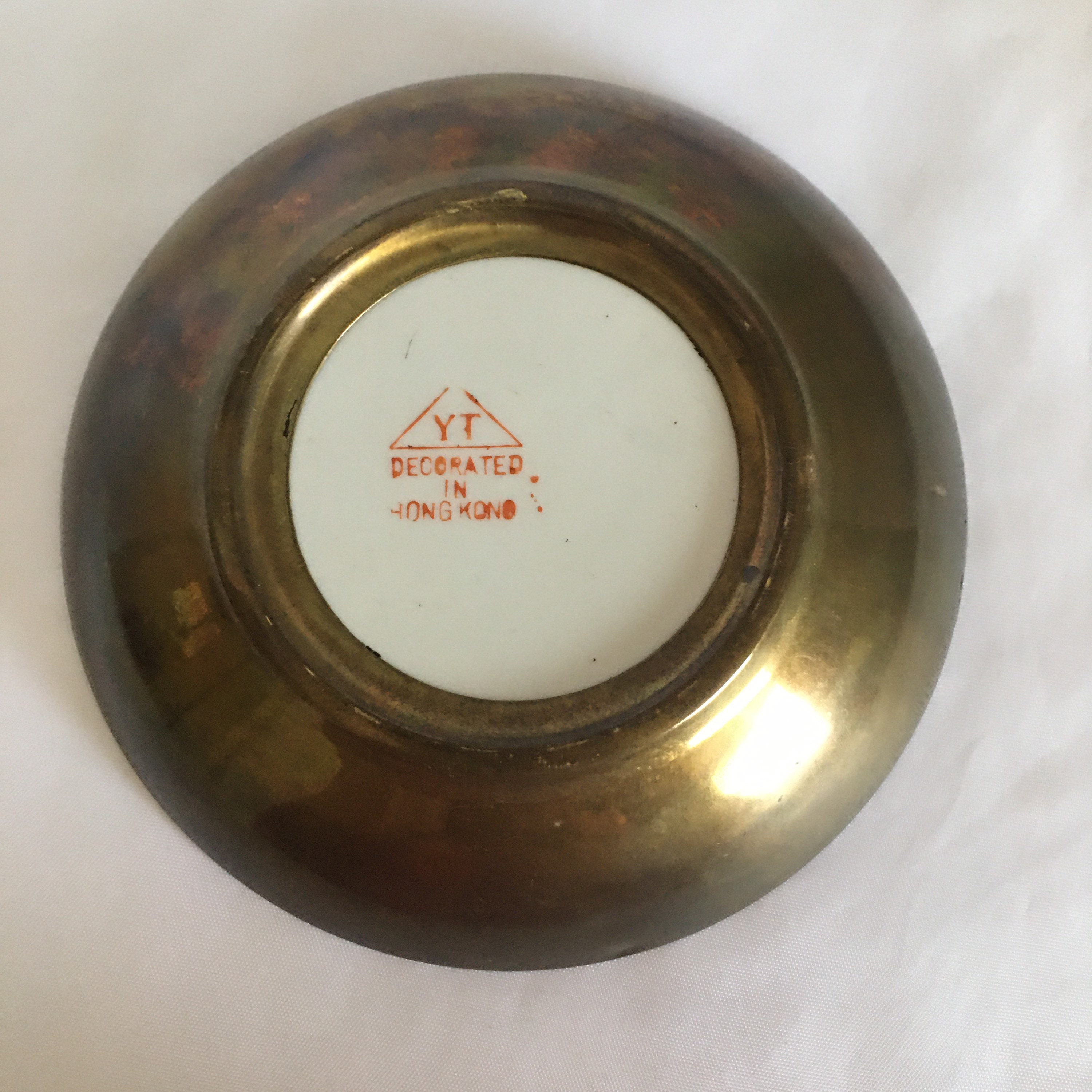 Beautiful Porcelain Bowl Brass Encased Hand Painted in Hong Kong Water