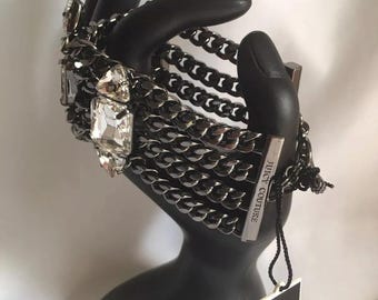 Juicy Couture Statement Chain Bracelet Black Gunmetal Rhinestone Fringe WideCuff Juicy Couture Gunmetal Chain Bracelet: Faceted Crystals  main image 4